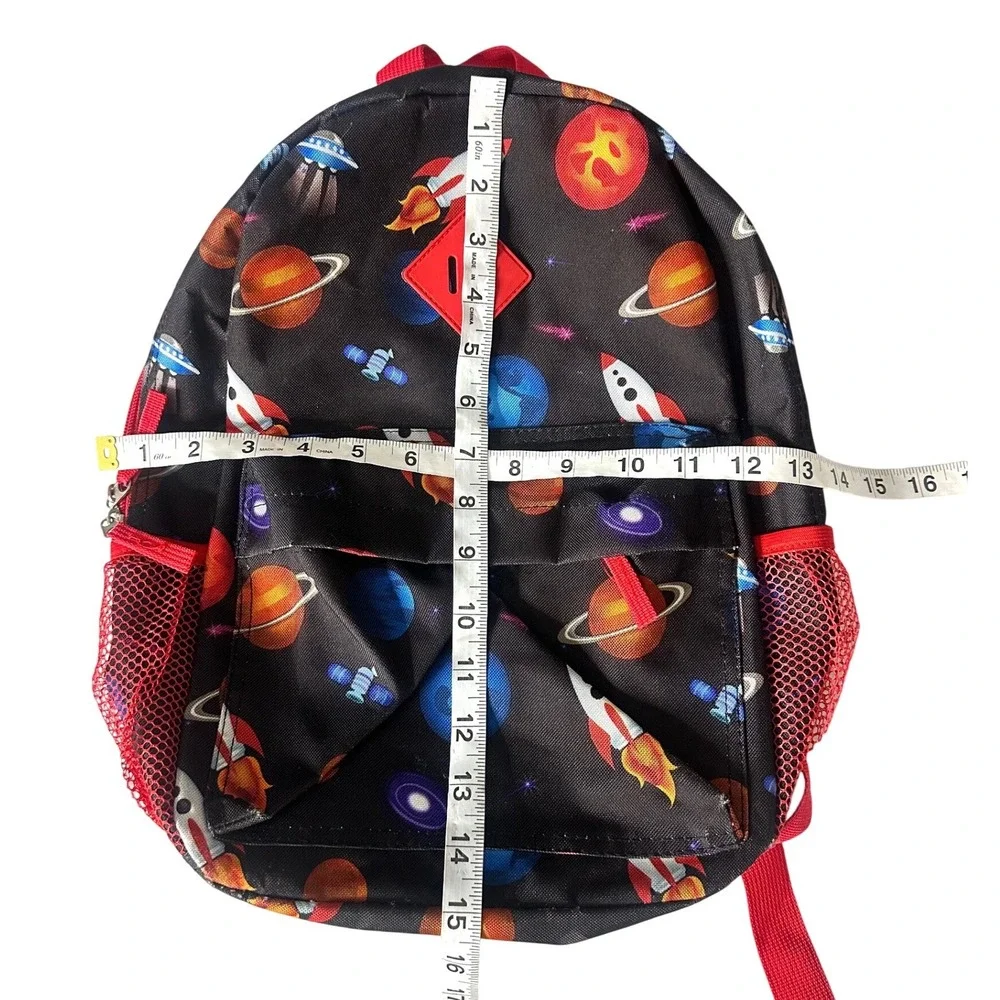 Solar System Space Rockets Planets Little Kids School Bag Backpack Black Red